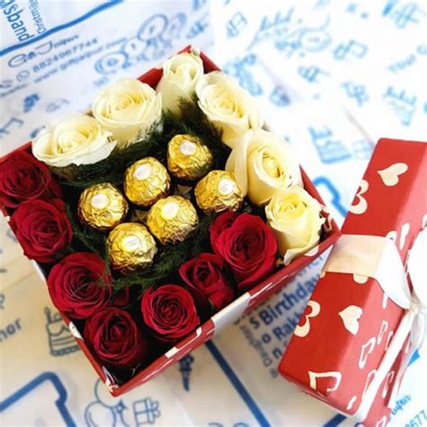 Send Roses With Ferrero Rocher In Designer T Box Online Free