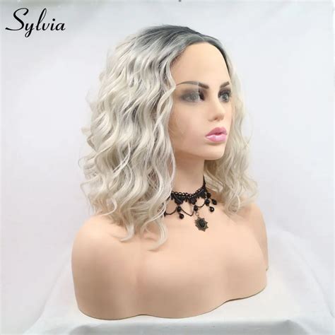 Sylvia Short Curly Wigs Blonde Bob Hair Lace Front Wig Dark Root Ombre