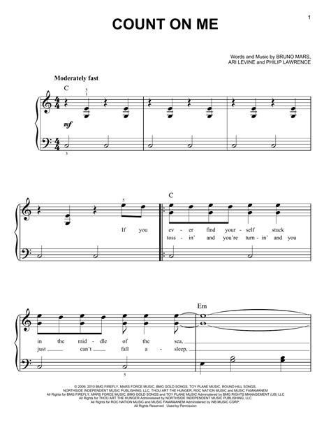 Count On Me Sheet Music Bruno Mars Easy Piano