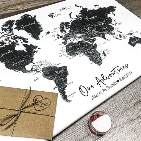 Personalised Pin Map World Travel T For Him For Her Anniversary