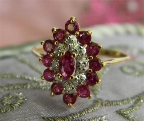 Vintage 14k Diamond Ruby Ring Red Ruby Ring 14k Solid Gold Etsy