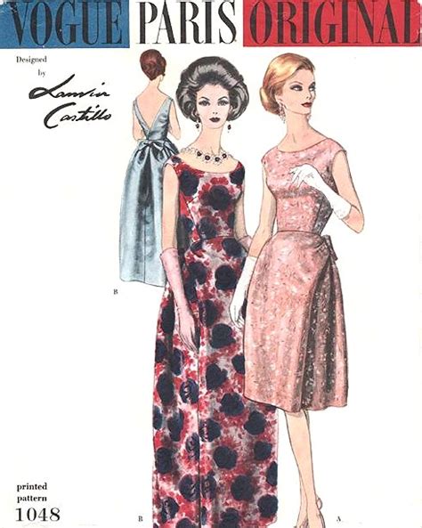 60s Elegant Lanvin Evening Gown Cocktail Dress Pattern Vogue Paris