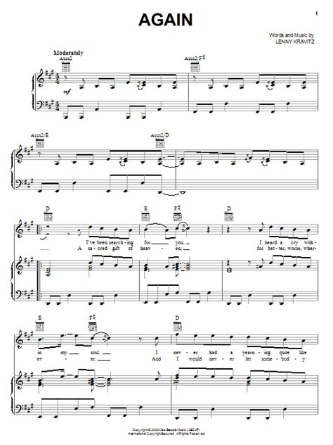 Again Partituras Lenny Kravitz Piano Voz Y Acordes De Guitarra