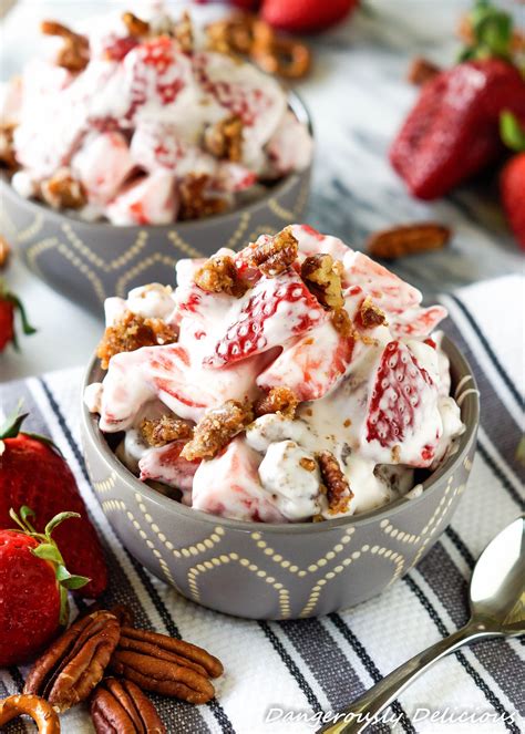 Strawberry Pretzel Salad With Brown Sugar And Pecans Strawberries And Cream Desserts