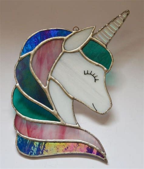 Unicorn Head Stained Glass Suncatcher Hanging Window Ornament Glass Art Art And Collectibles