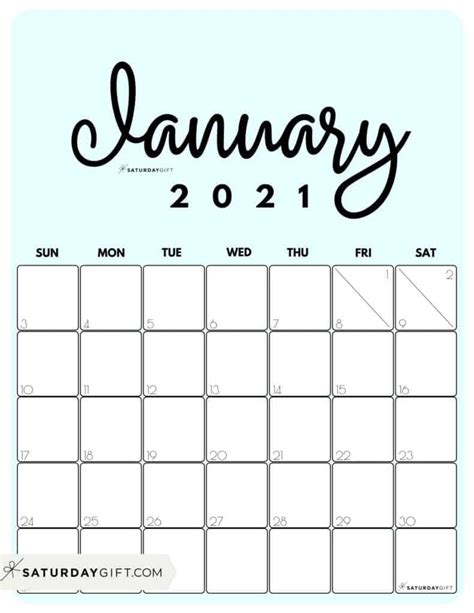 January Printable Calendar 2021 Free Letter Templates