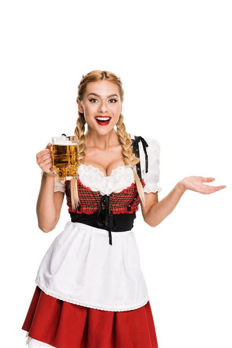 Giovane Ragazza Sexy Di Oktoberfest Cameriera Di Bar Indossando Un Vestito Bavarese