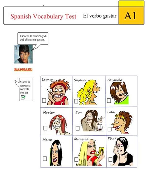 Spanish Test Spanish Vocabulary Test El Verbo Gustar A1 Spanish