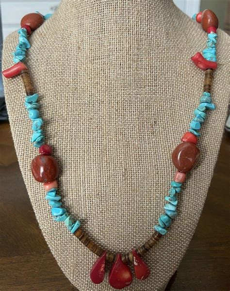 Southwestern Turquoise Coral And Bamboo Necklace Ebay