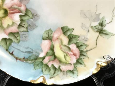 Antique Haviland France Hand Painted Rose Flower 75 Plate Dated 1908