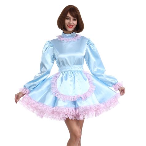 Prissy Sissy Girl Maid Babyblue Lockable Dress Crossdress Cosplay
