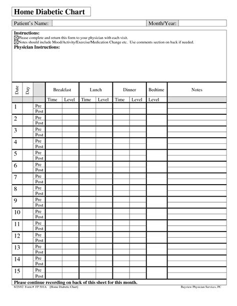 Printable Blood Glucose Chart Healthy Life