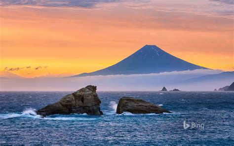 Mount Fuji And Ushitukiiwa Twin Rocks Matsuzaki Japan Bing