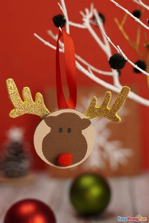 Reindeer Wooden Slice Ornaments Winter Crafts For Kids Christmas
