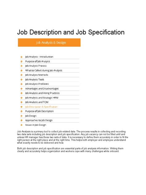 310ob Description And Job Specification Recruitment Employment