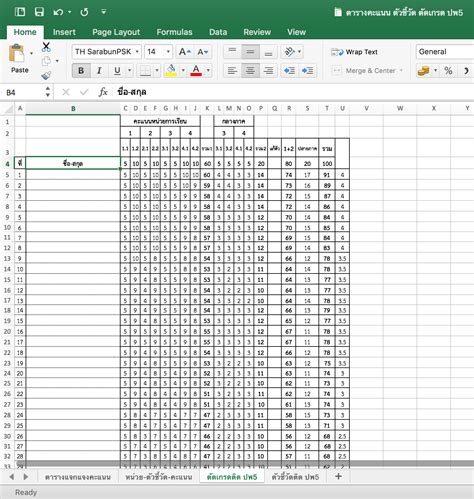 ดาวน์โหลด Excel ตารางคะแนน ตัวชี้วัด ตัดเกรด ปพ5 - ครูเชียงราย