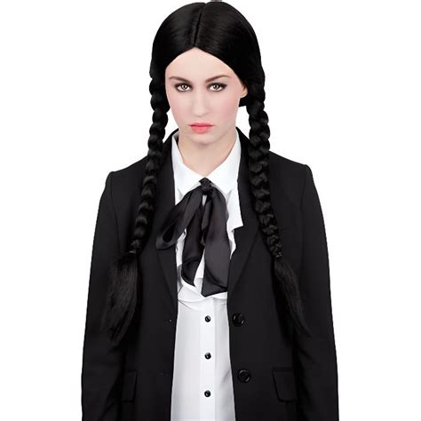 Perruque Adulte Mercredi Addams Cotillons Dalsace Accessoire De Déguisement Noir