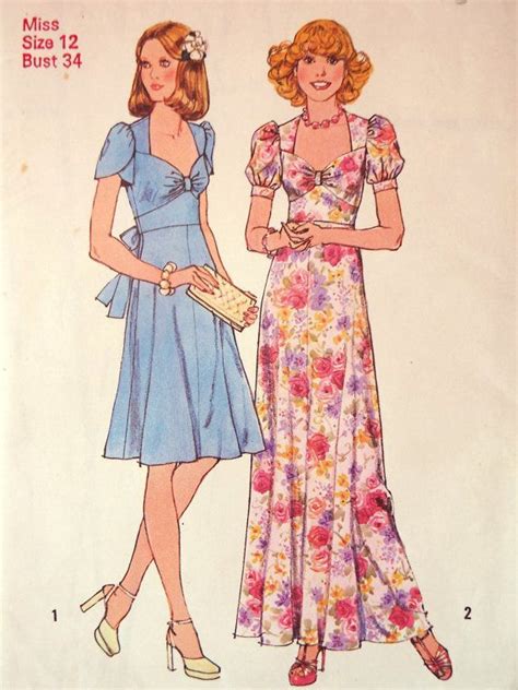 Vintage 1970s Does 1930s Simplicity Tea Dress Sewing Pattern B Etsy