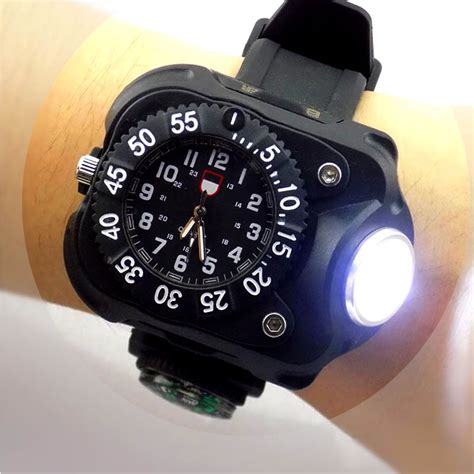 3 In 1 Bright Watch Light Flashlight With Compass Outdoor Sports Mens