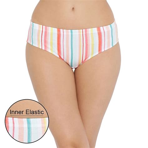 Buy Cotton Mid Waist Striped Hipster Panty With Inner Elastic Online
