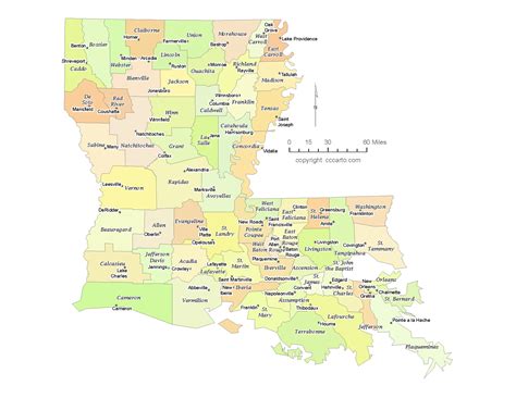 Luisiana es un estado de los estados unidos de américa. State of Louisiana Parish Map with the Parish Seats - CCCarto