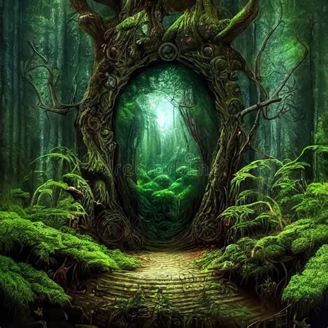Magic Teleport Portal In Mystic Fairy Tale Forest Gate To Parallel