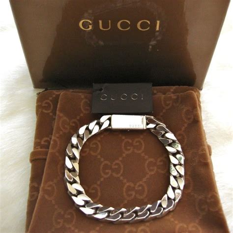 Authentic Gucci Men Sterling Silver Trademark Engraved Bracelet