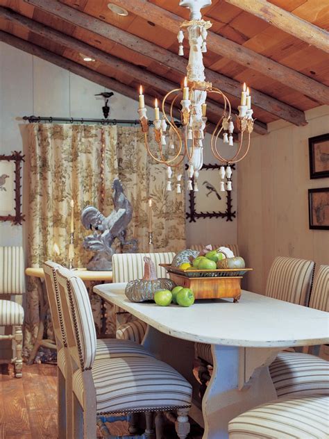 French Country Dining Room With Rustic Wood Ceiling Hgtv
