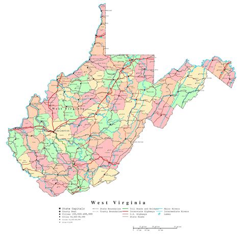 Buy Large Detailed Administrative Of West Virginia State With Roads