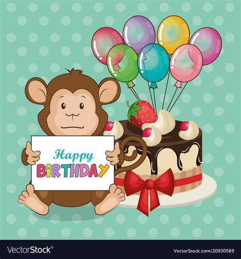 Happy Birthday Card With Cute Monkey Royalty Free Vector