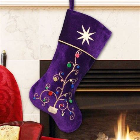 Purple Christmas Stocking Embroidered Purple Velvet Holiday Stocking Christmas Stockings