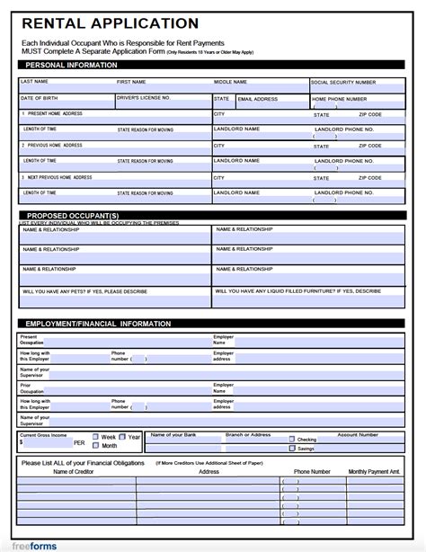 Free Residential Rental Application Form Pdf Word