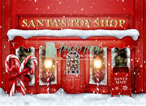 Mehofond Christmas Backdrop Santa Store Shop Snow Window Wood Table