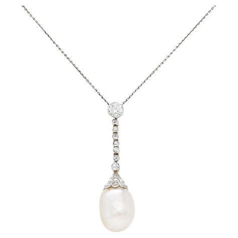 Edwardian Pearl Sapphire Diamond Gold Platinum Drop Necklace At 1stdibs