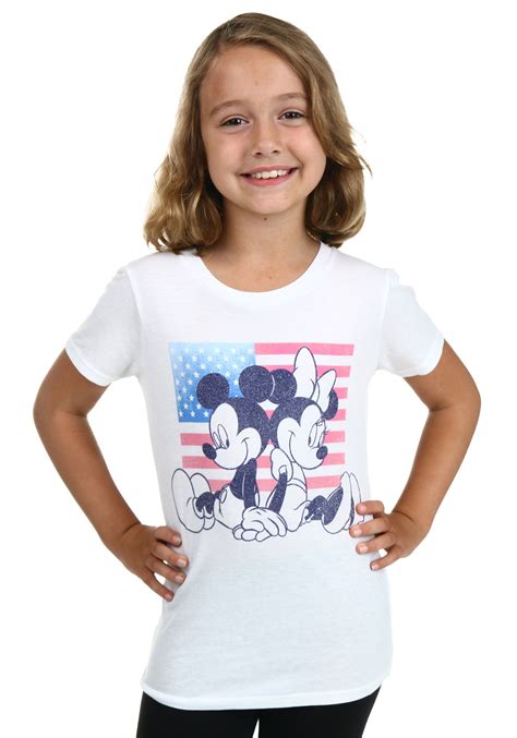 Mickey And Minnie Flag Tween Girls T Shirt