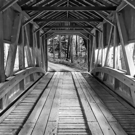 Interior Of An Old Vintage Covered Wooden Bridge Stock Image Image Of