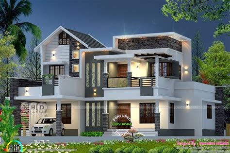 250 Square Meter 4 Bedroom Mixed Roof House Kerala Home Design And