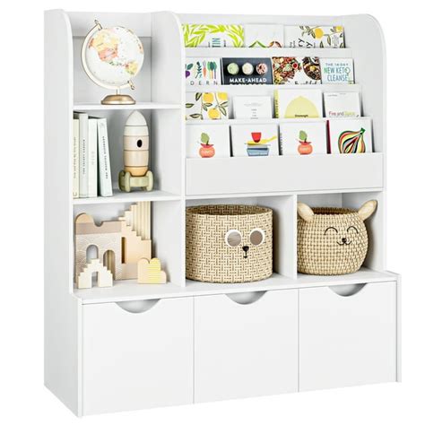 Homfa Kids Bookshelf With 3 Movable Drawers 5 Cube Bookcase With 4