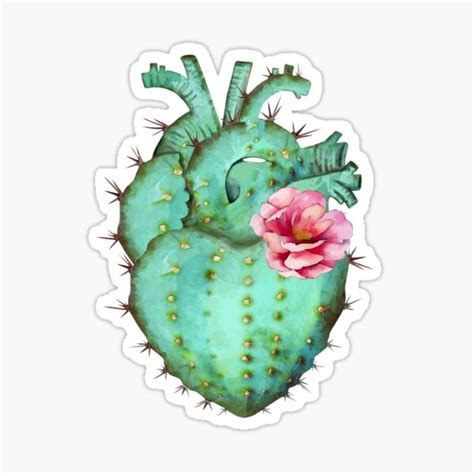 Human Heart Shaped Cactus Succulent Plant With Pink Flower Watercolor