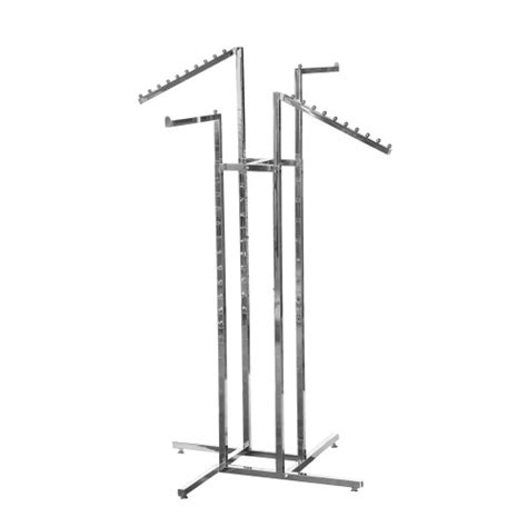 Chrome Clothes Rail Display Stand 2 Straight And 2 Sloping Arms