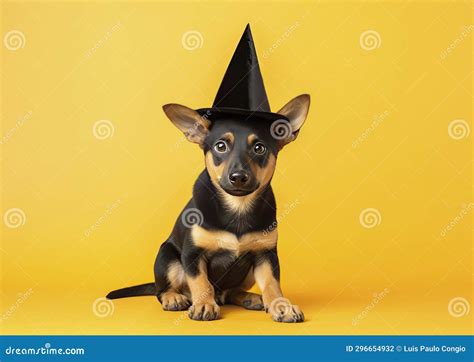 A Cute Dog In A Festive Witches Hat Stock Photo Image Of Holiday