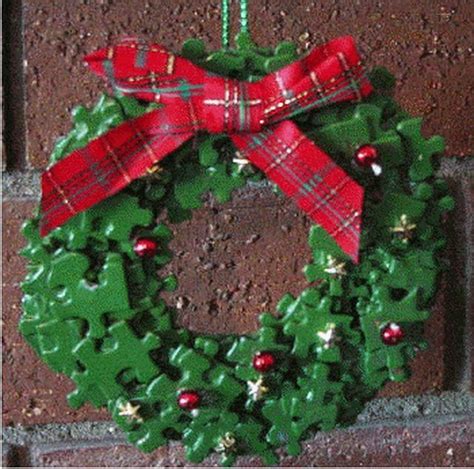 This Wreath Is Made Of Puzzle Pieces Painted Green To Give It A More