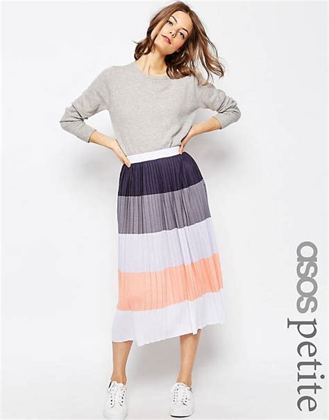 Asos Petite Stripe Pleat Midi Skirt Asos