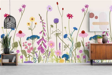Tall Wildflowers Mural Removable Self Adhesive Wallpaper Etsy