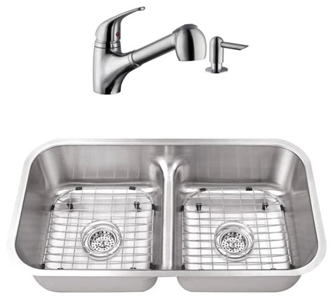 Modern, vintage, industrial, rustic, traditional 32.5" 50/50 Low Divider Stainless Steel Kitchen Sink and ...