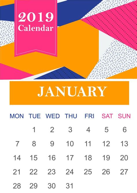 Free January 2019 Landscape And Portrait Calendar Printable Template