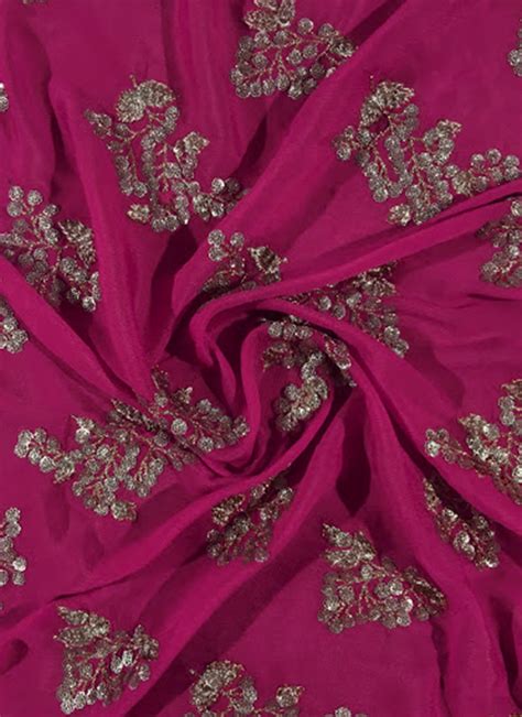 Buy Rani Pink Embroidered Chinnon Fabric Embroidered Blended
