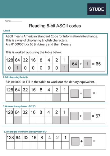 Reading 8 Bit Binary Ascii Codes Worksheet By Studeapps Teaching