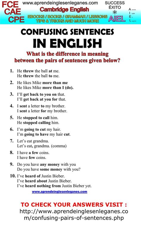 Example sentences from the web. CONFUSING SENTENCES Sometimes in English, we will find ...