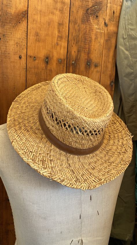 Vintage Straw Hat Australian Straw Hat Sun Hat Leather Strap Etsy
